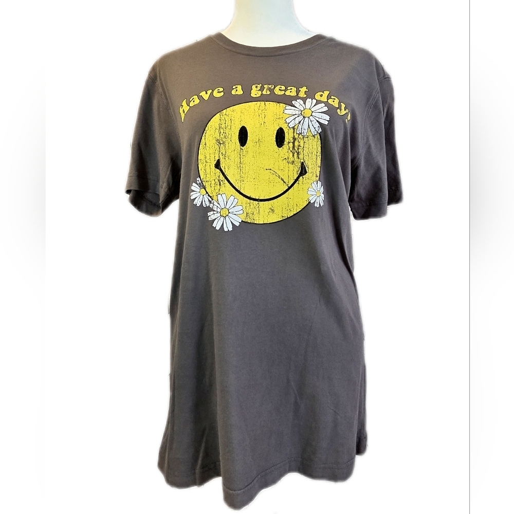 BouTeeQue Closet Smiley Tee Dress - Charcoal & Yellow
